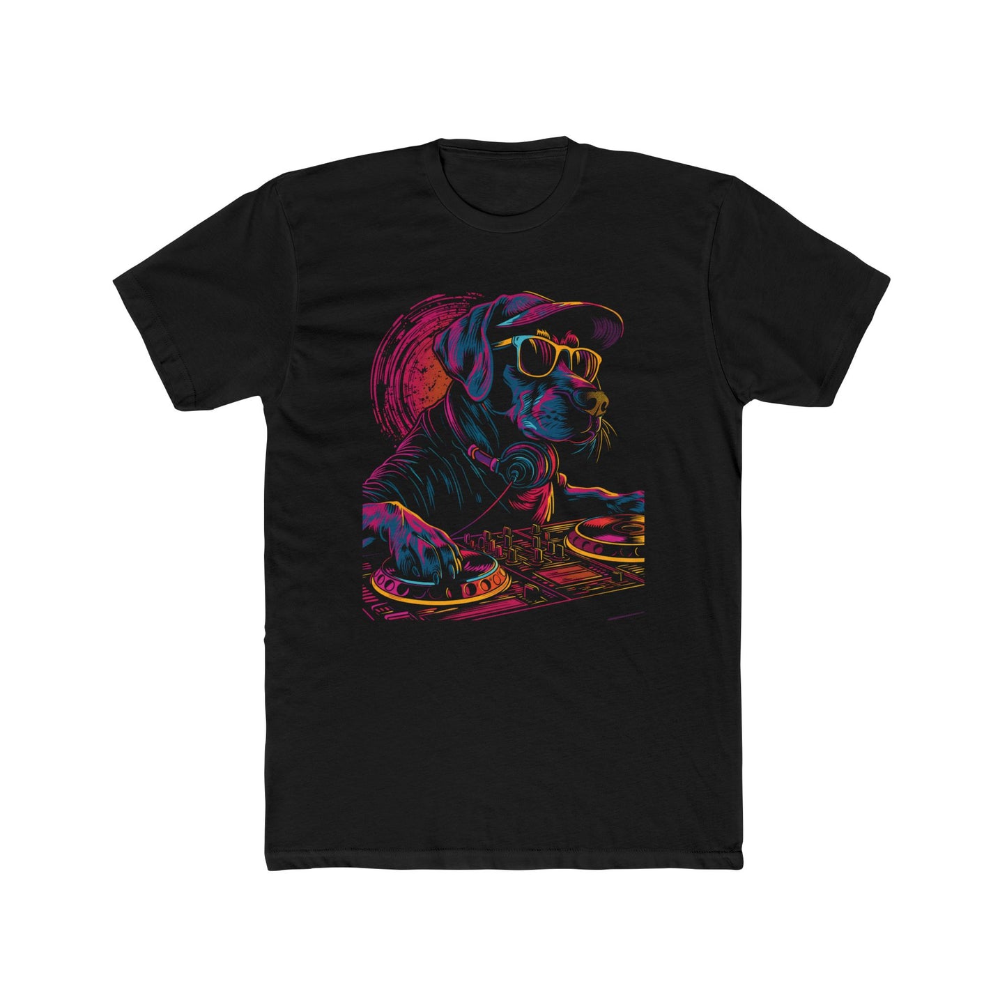 Dog DJ T-shirt, Neon Rave Music Party Puppy Tee, Funny Cool Dog DJ Shirt, Festival EDM Music Men's Tee