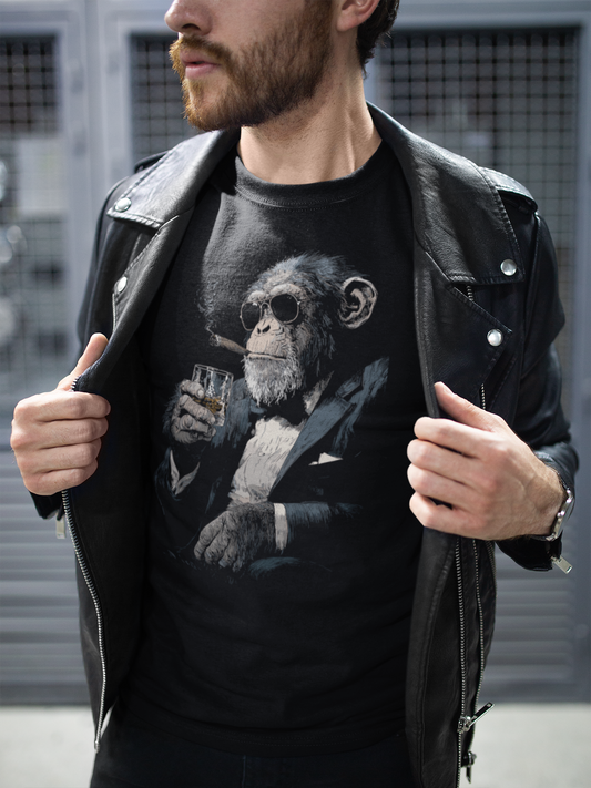 Gentleman Chimpanzee T-Shirt, Suited Monkey Smoking Cigar Art Men's Tee