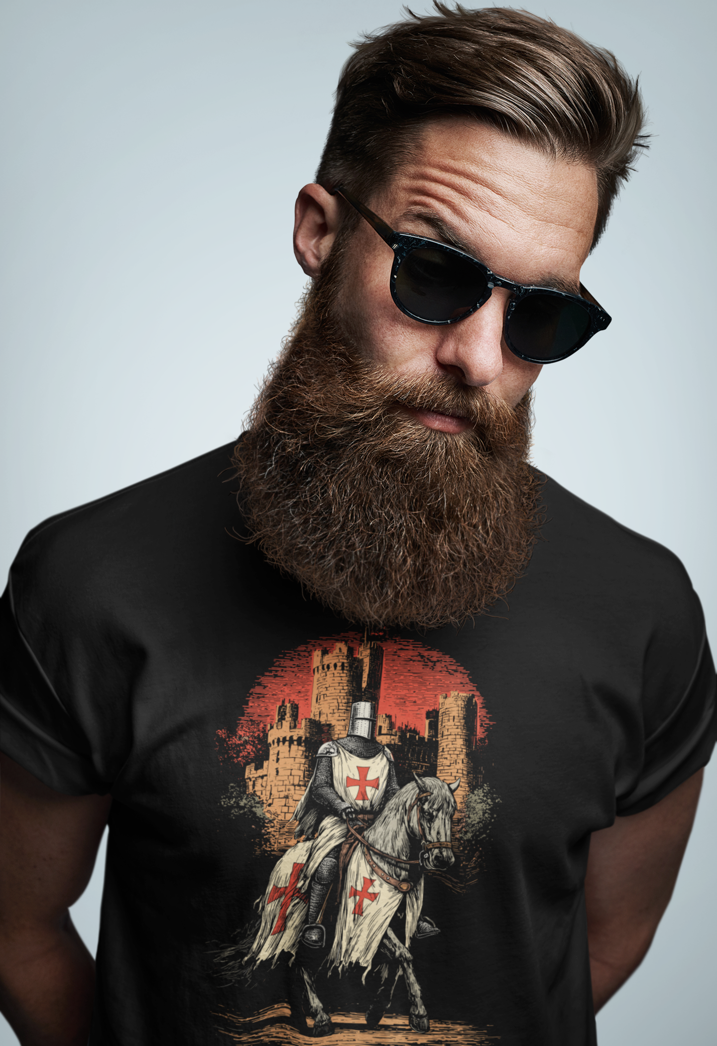 The Knight Templar Crusader T-shirt, Medieval Castle Illustration Shirt, Crusades Medieval Warrior Men's Tee