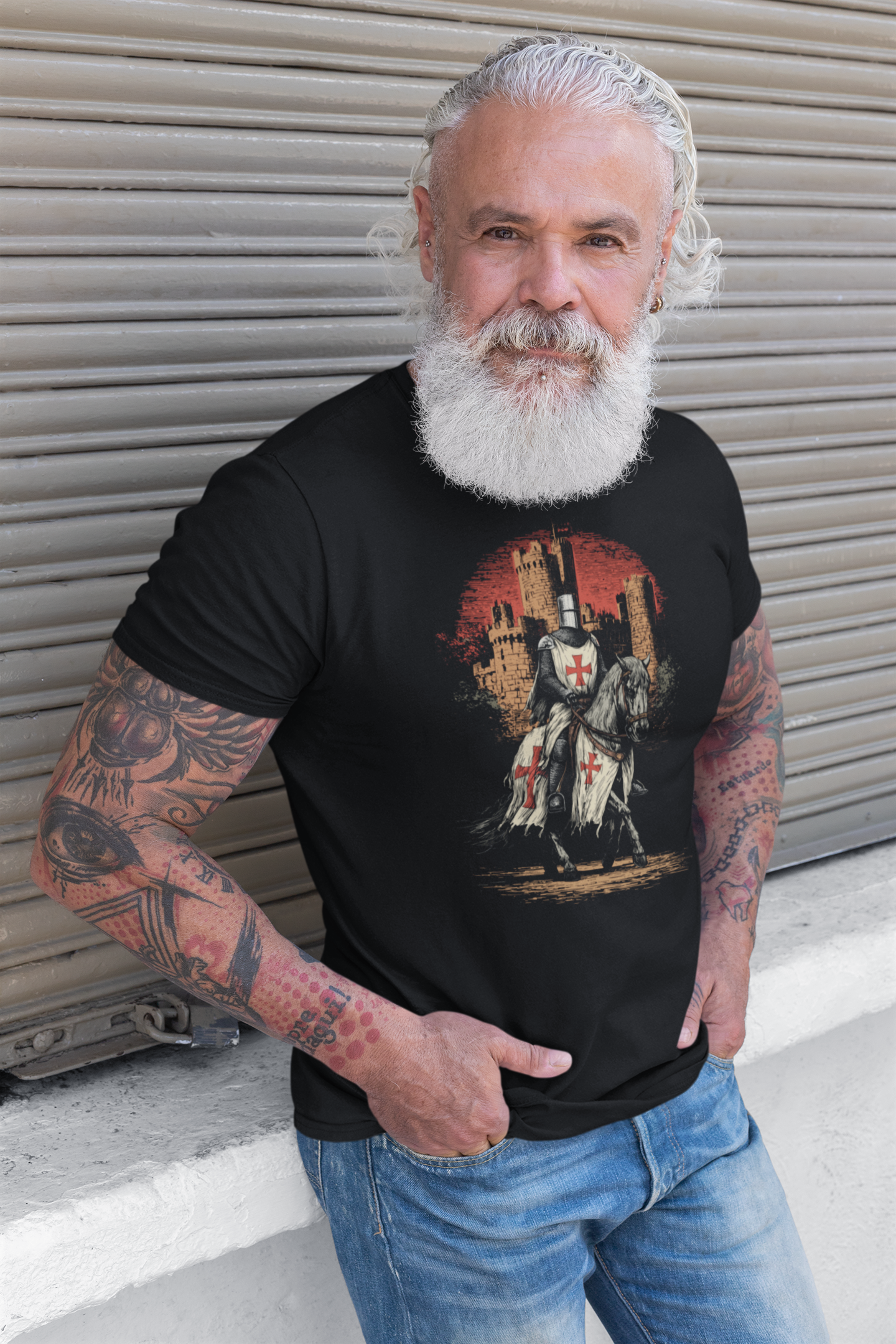 The Knight Templar Crusader T-shirt, Medieval Castle Illustration Shirt, Crusades Medieval Warrior Men's Tee
