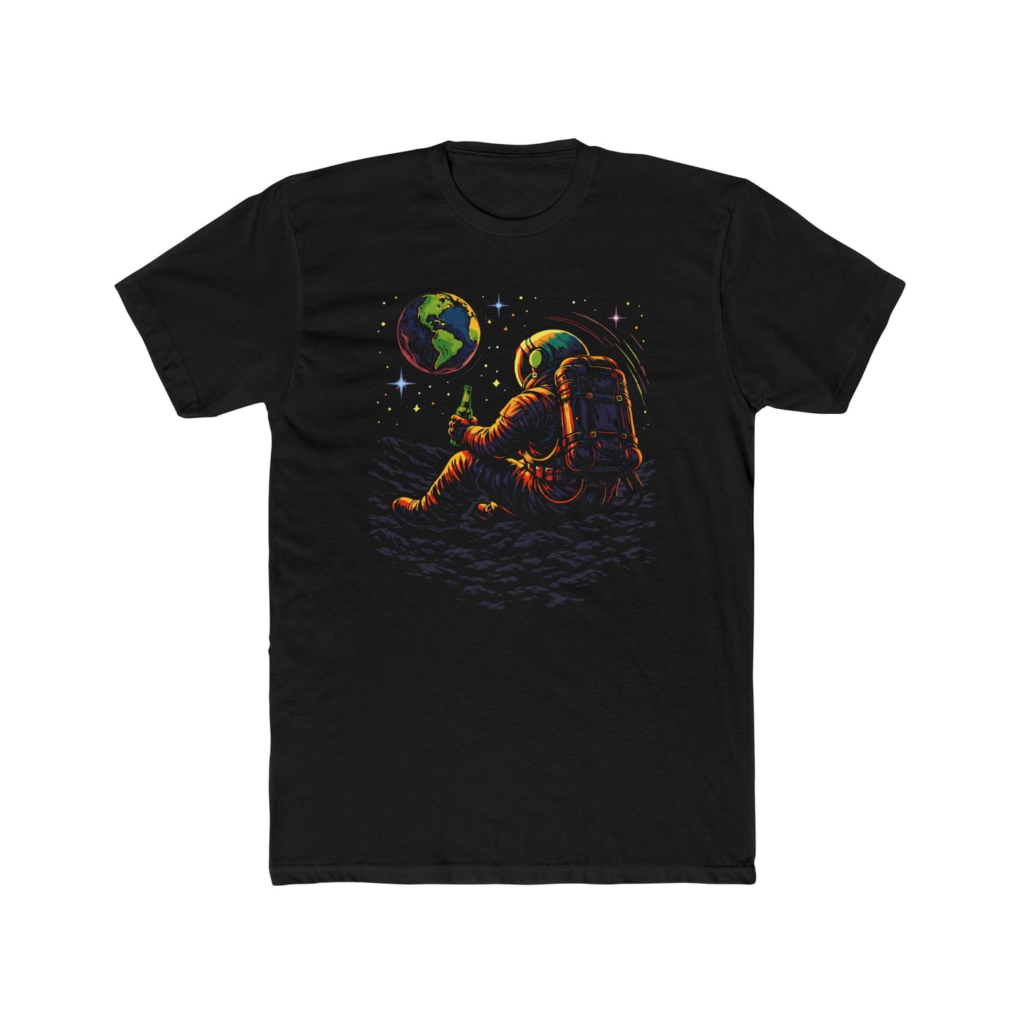 Astronaut Drinking Beer Looking at Earth T-Shirt, Space Beer Tee, Cosmic Chill Men's Tee