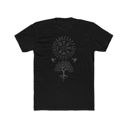 Viking Norse Mythology Medieval Runic T-Shirt, Vegvisir Compass, Yggdrasil, Huginn and Muninn Ravens, Men's Tee