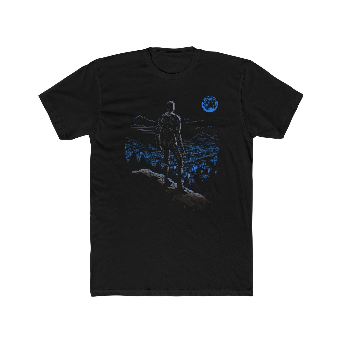 Robot observing the city landscape T-shirt, Technology Robotics A.I. Revolution, Machine Rebellion, Men's Tee