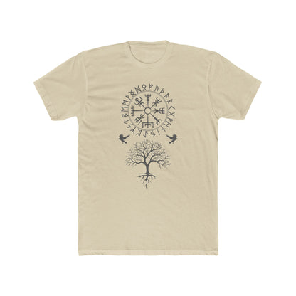 Viking Norse Mythology Medieval Runic T-Shirt, Vegvisir Compass, Yggdrasil, Huginn and Muninn Ravens, Men's Tee