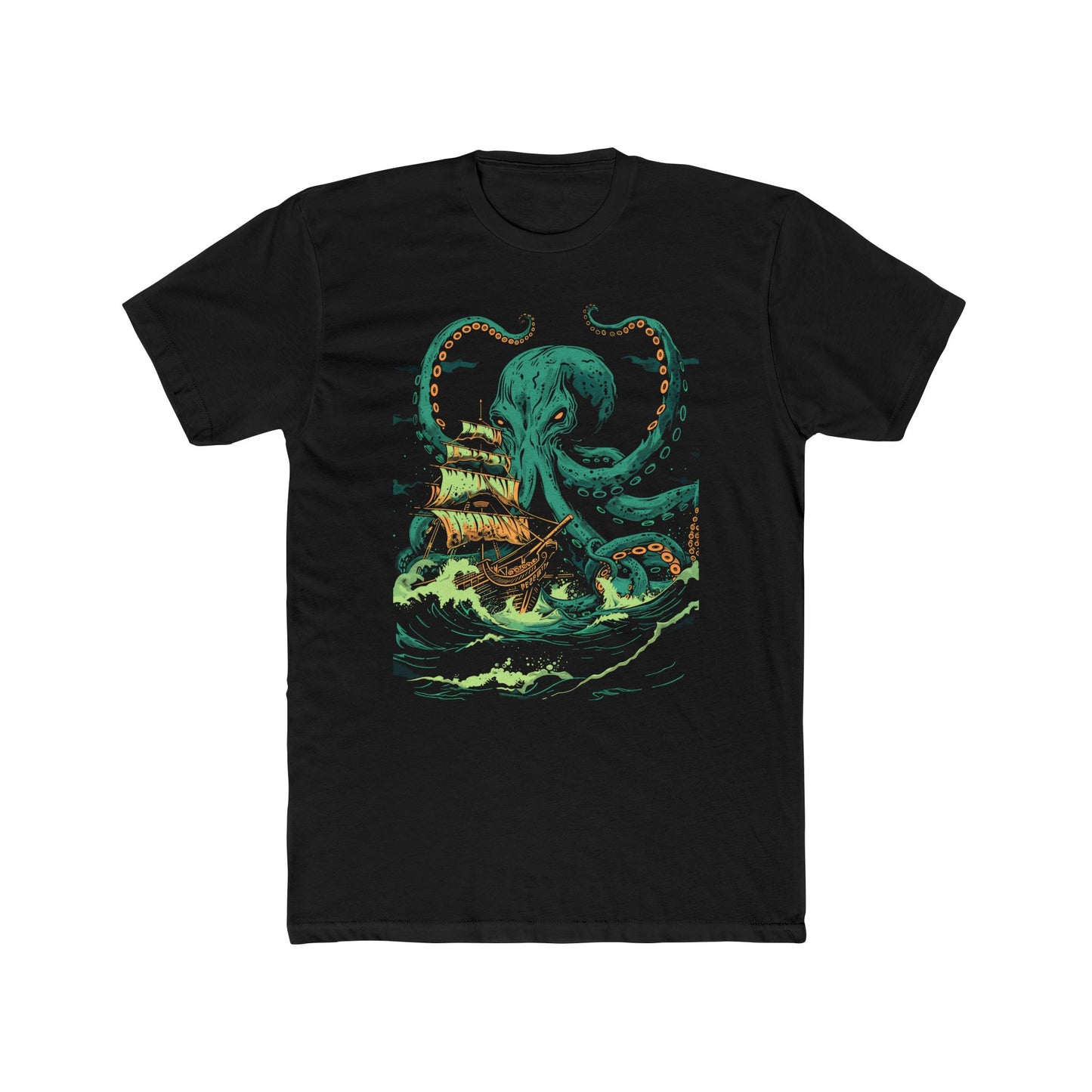 Leviathan Kraken T-Shirt, Deep Sea Monster Octopus Attacking Pirate Ship, Ocean Mythology Men's Tee