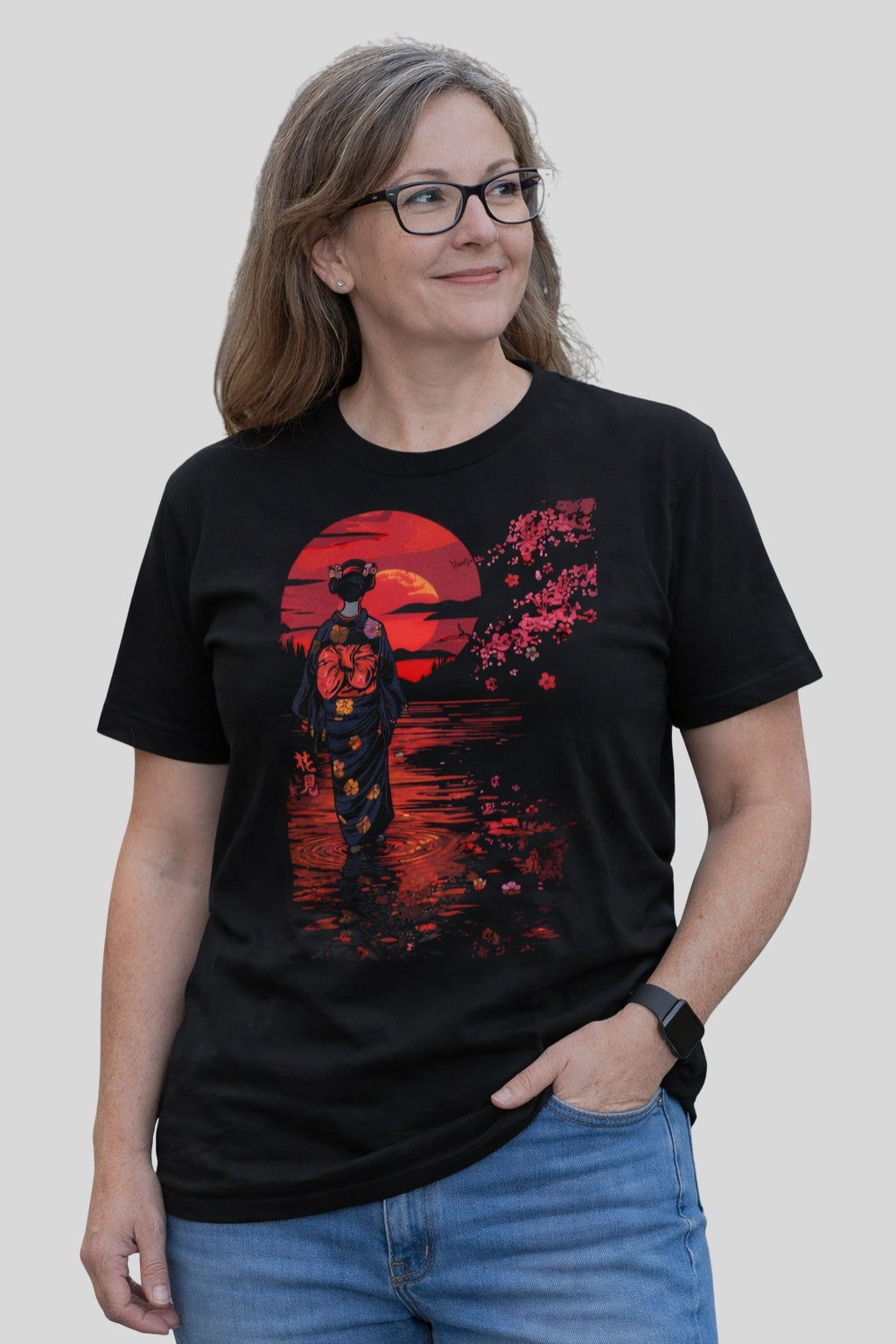 Moonlit Hanami 花見 Geisha Japanese T-Shirt