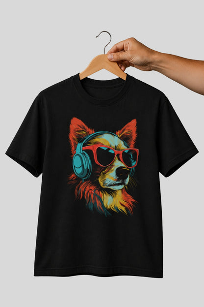 Cool Funny Dog listening to music T-shirt