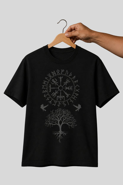 Vegvisir Yggdrasil Huginn and Muninn Ravens Viking T-Shirt