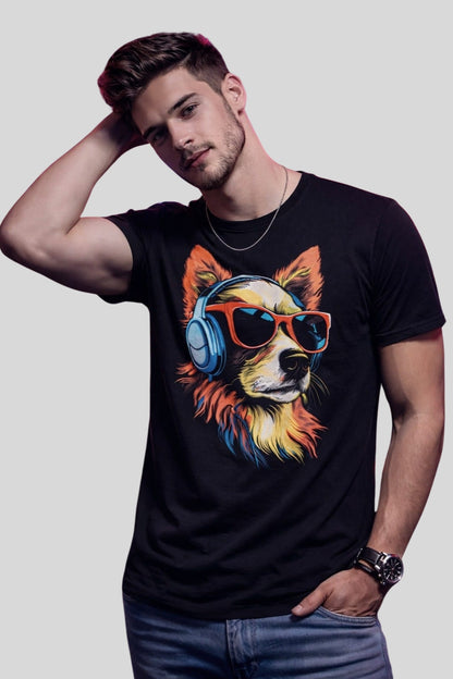 Cool Funny Dog listening to music T-shirt