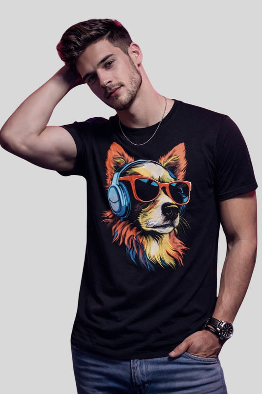 Cool Funny Dog listening to music T-shirt