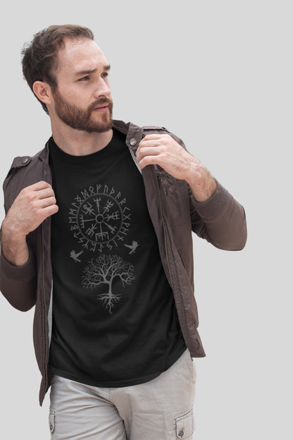 Vegvisir Yggdrasil Huginn and Muninn Ravens Viking T-Shirt