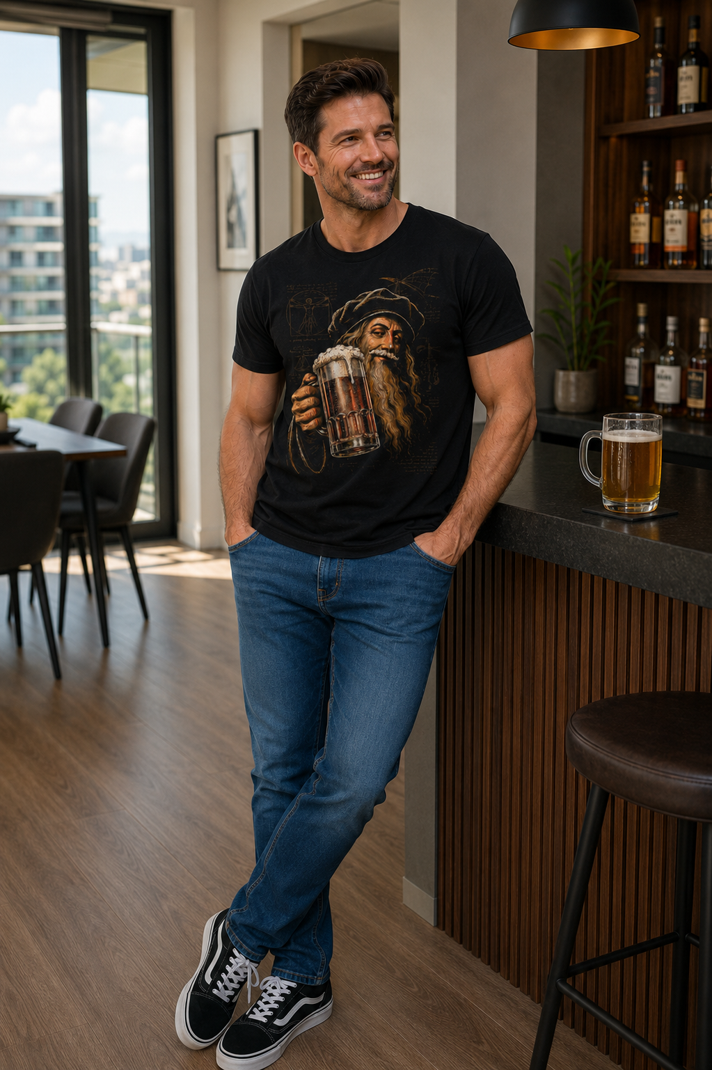 Leonardo da Vinci with a Beer, Renaissance T-Shirt