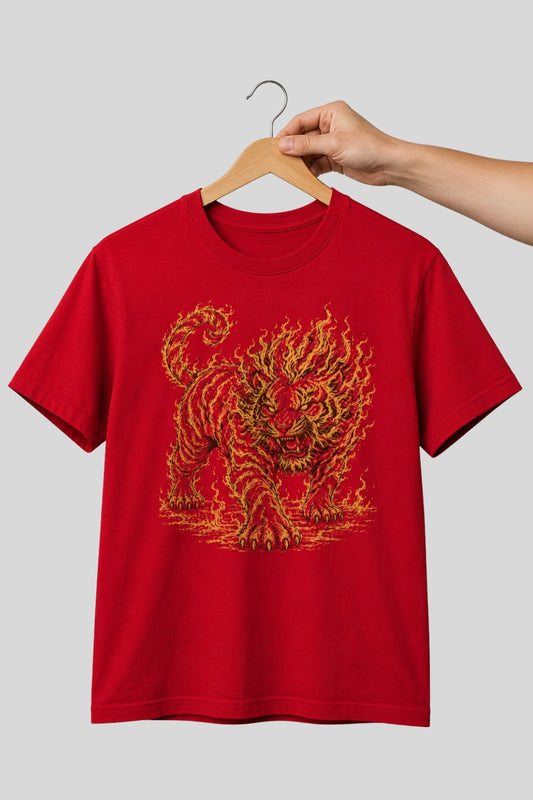 Flame Tiger, Fire Animal Graphic T-Shirt