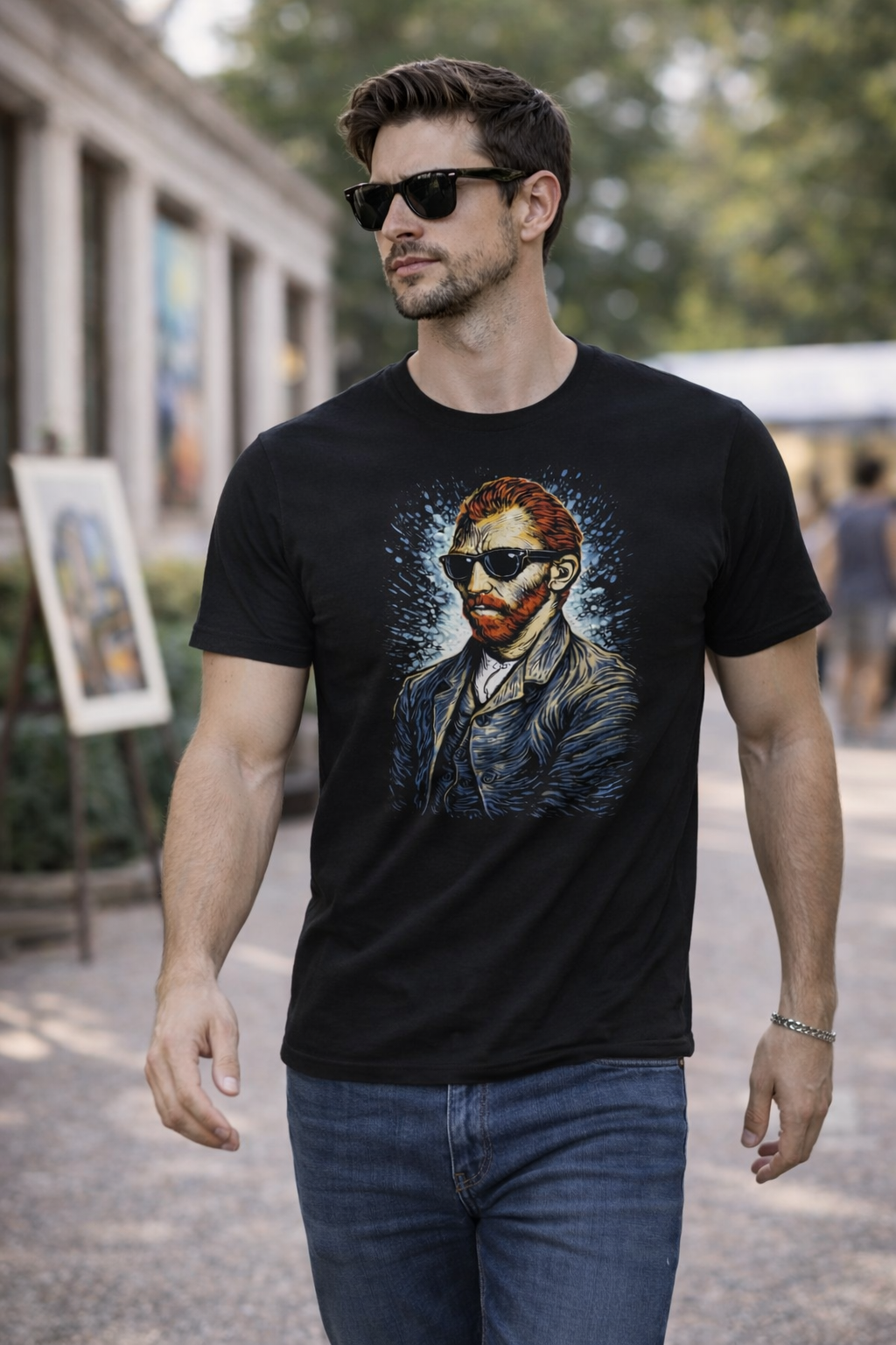 Cool Van Gogh in Sunglasses Renaissance Art T-Shirt