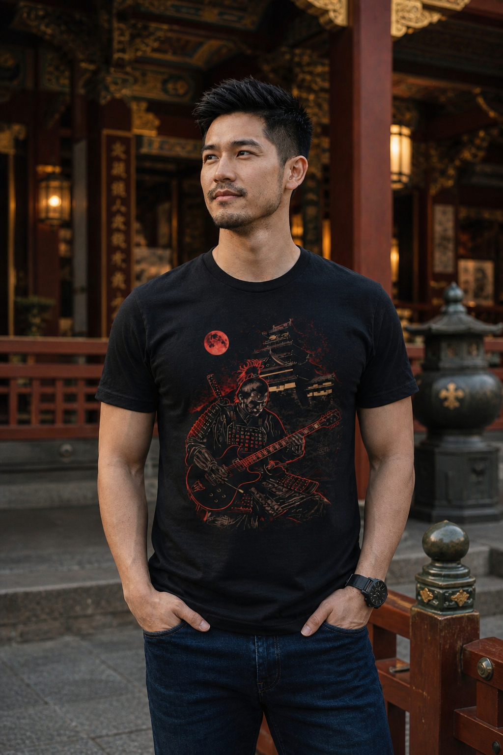 Japanese Samurai playing Guitar T-shirt