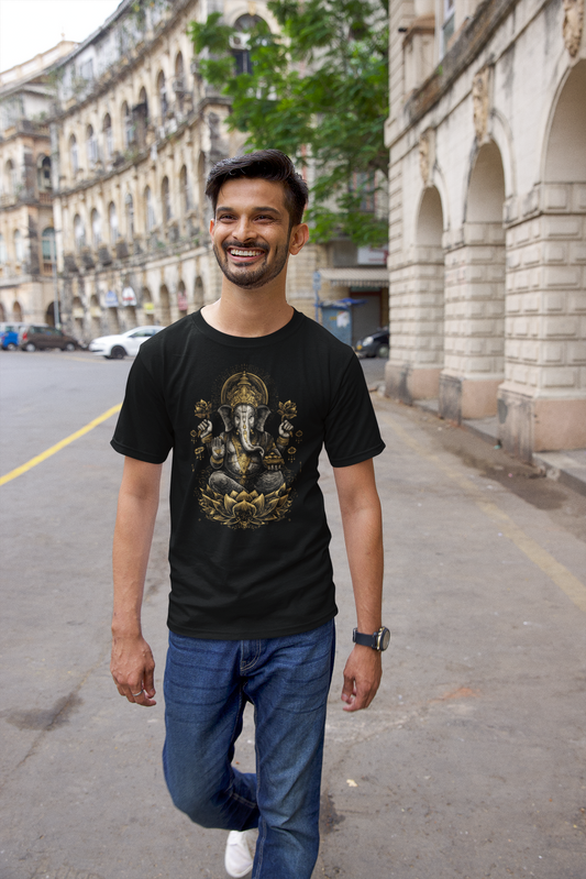 Sacred Lord Ganesha T-Shirt, Prosperity & Abundance Indian Graphic Tee, Hindu Elephant God Spiritual Art Shirt, Unisex Tee