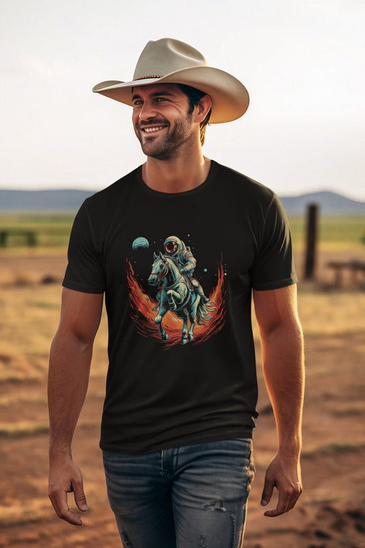 Astronaut Riding a Horse T-shirt, Astronaut in Space Horse Riding, Space Cowboy Shirt, Science T-shirt, Horse Lover Men's Tee