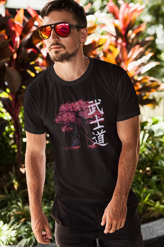 Samurai Sakura Bushido Kanji 武士道 T-shirt, Cherry Blossom Japanese Streetwear Harajuku, Samurai Japan Men's Tee