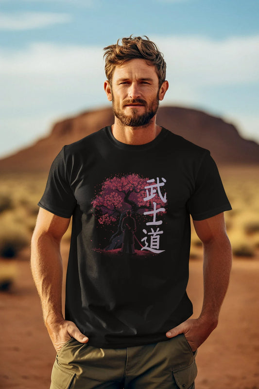 Samurai Sakura Bushido Kanji 武士道 T-shirt, Cherry Blossom Japanese Streetwear Harajuku, Samurai Japan Men's Tee