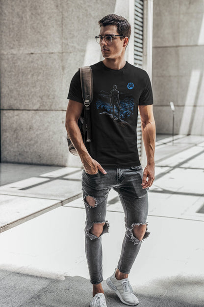Robot observing the city landscape T-shirt, Technology Robotics A.I. Revolution, Machine Rebellion, Men's Tee