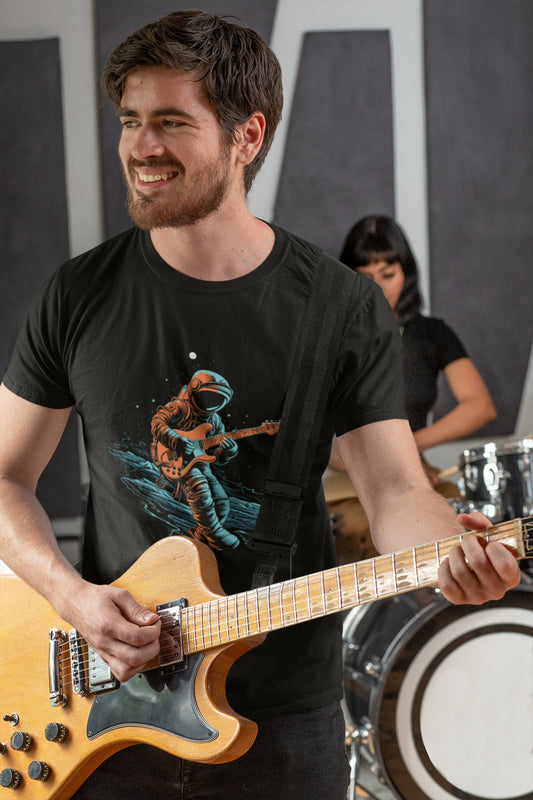 Astronaut playing Guitar T-shirt, Music Rock Science Space, Men's Tee