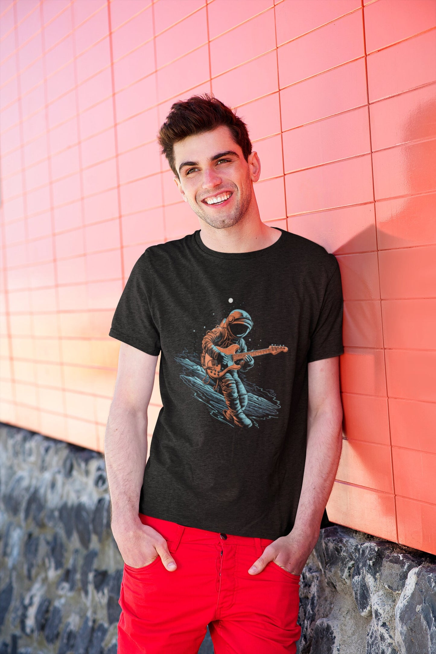Astronaut playing Guitar T-shirt, Music Rock Science Space, Men's Tee