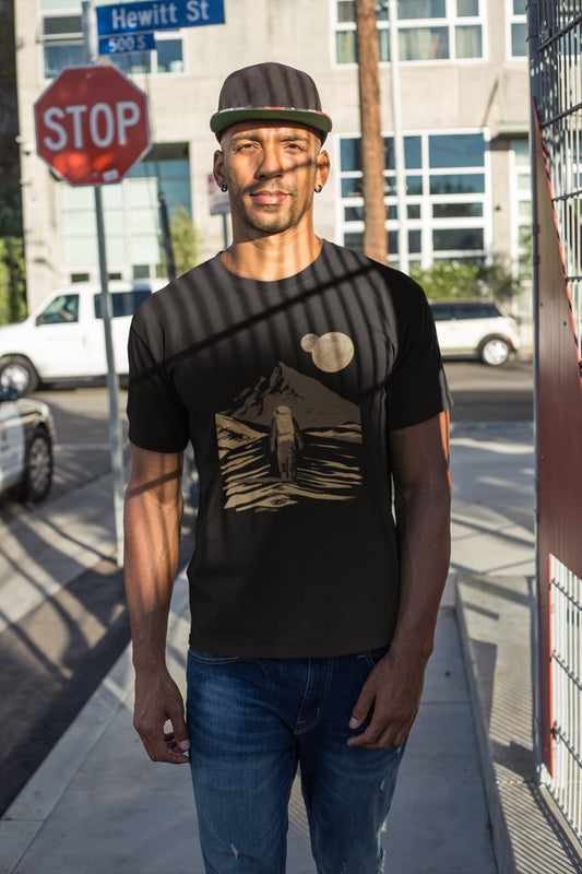 Astronaut in Mars T-shirt, Two Moons Planet Space, Astronaut Walking in Mars, Space Exploration Science, Men's Tee