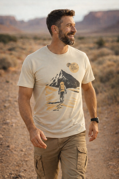 Astronaut in Mars T-shirt, Two Moons Planet Space, Astronaut Walking in Mars, Space Exploration Science, Men's Tee