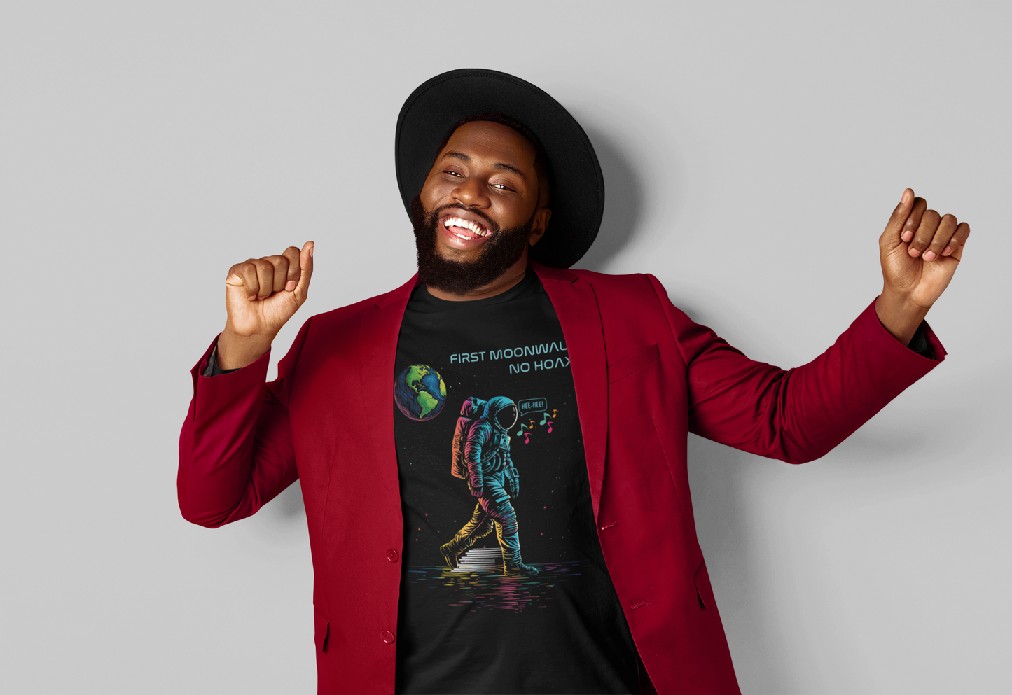 First Moonwalk No Hoax T-Shirt, Funny Astronaut Space Parody Tee, 1969 Moon Fake Landing Joke Shirt, Retro Sci-Fi Conspiracy Theory Men's Tee