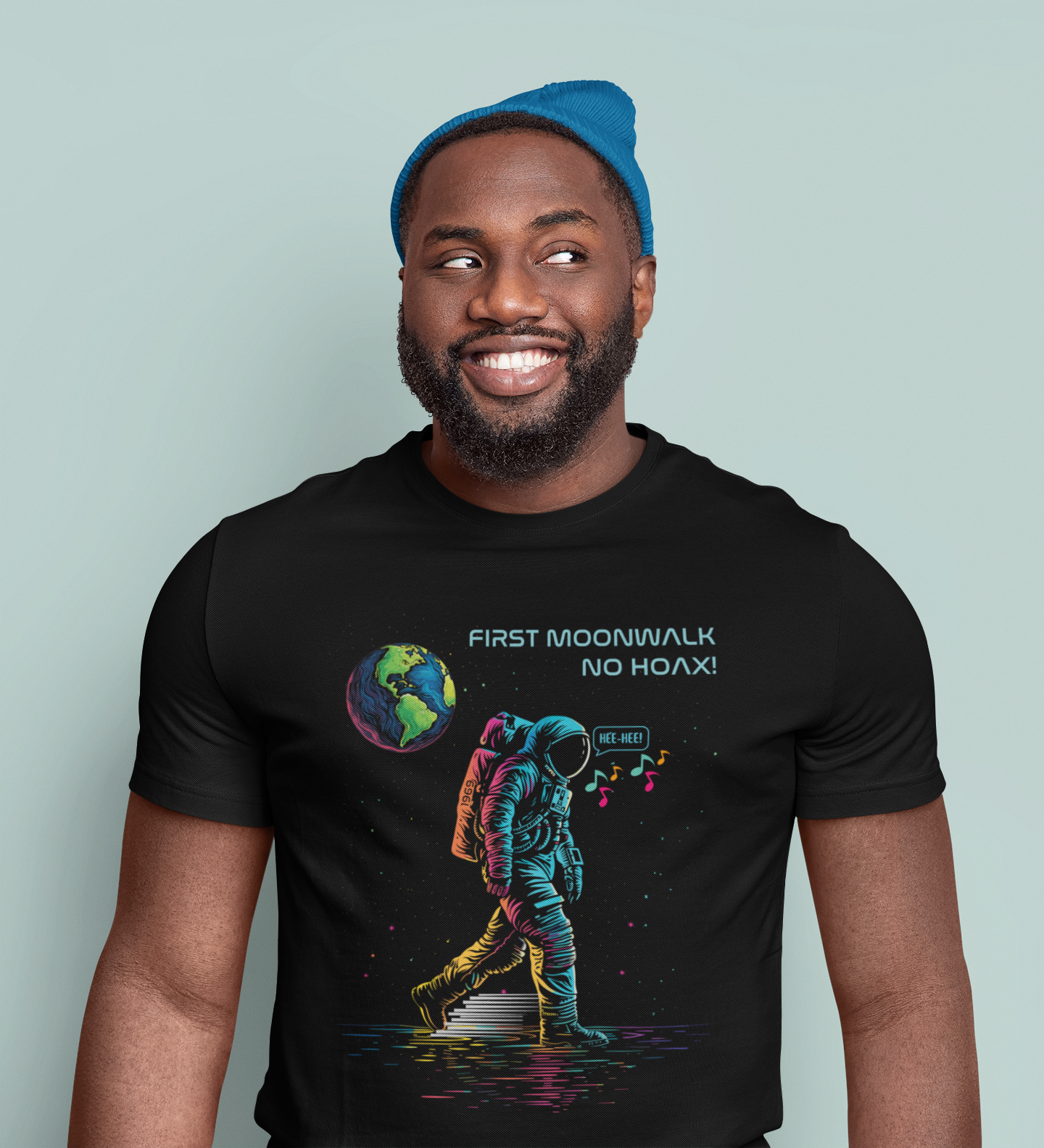 First Moonwalk No Hoax T-Shirt, Funny Astronaut Space Parody Tee, 1969 Moon Fake Landing Joke Shirt, Retro Sci-Fi Conspiracy Theory Men's Tee