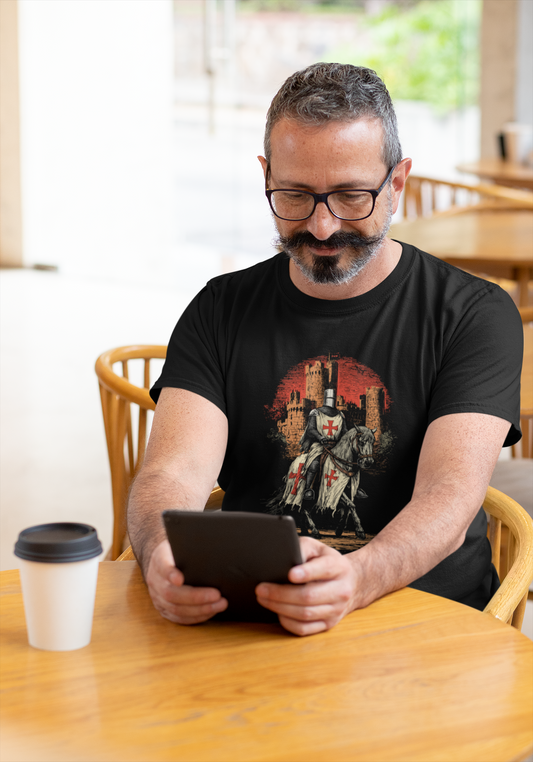 The Knight Templar Crusader T-shirt, Medieval Castle Illustration Shirt, Crusades Medieval Warrior Men's Tee