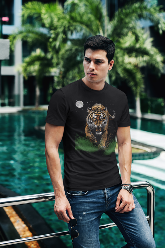 Fierce Tiger Graphic T-Shirt, Wild Animal Jungle Tee, Bold Wildlife Streetwear for Men, Men's Tee