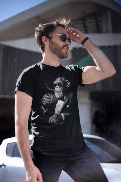 Gentleman Chimpanzee T-Shirt, Suited Monkey Smoking Cigar Art Men's Tee