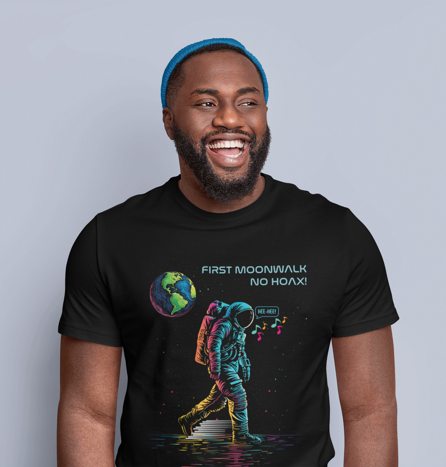 First Moonwalk No Hoax T-Shirt, Funny Astronaut Space Parody Tee, 1969 Moon Fake Landing Joke Shirt, Retro Sci-Fi Conspiracy Theory Men's Tee
