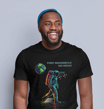First Moonwalk No Hoax T-Shirt, Funny Astronaut Space Parody Tee, 1969 Moon Fake Landing Joke Shirt, Retro Sci-Fi Conspiracy Theory Men's Tee