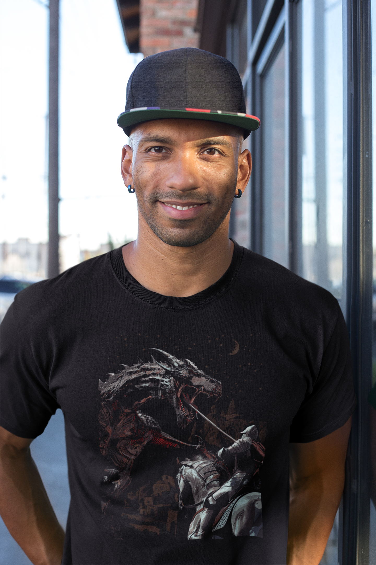 Medieval Knight vs Dragon T-Shirt, Saint George Legend at Cappadocia Graphic Tee,  Medieval Fantasy Warrior Men's Tee