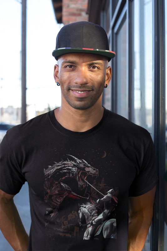 Medieval Knight vs Dragon T-Shirt, Saint George Legend at Cappadocia Graphic Tee,  Medieval Fantasy Warrior Men's Tee