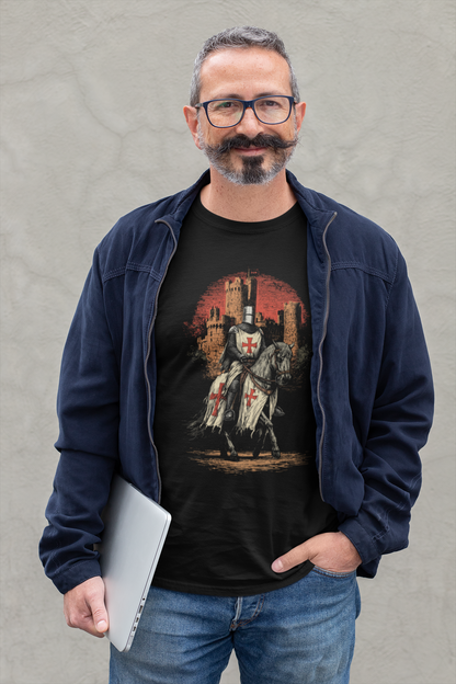 The Knight Templar Crusader T-shirt, Medieval Castle Illustration Shirt, Crusades Medieval Warrior Men's Tee
