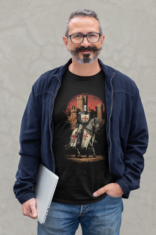 The Knight Templar Crusader T-shirt, Medieval Castle Illustration Shirt, Crusades Medieval Warrior Men's Tee