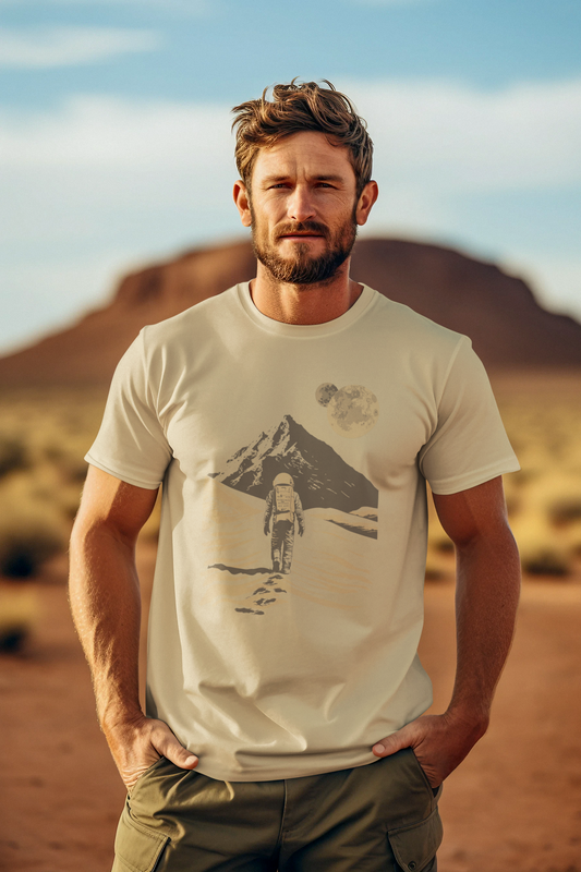 Astronaut in Mars T-shirt, Two Moons Planet Space, Astronaut Walking in Mars, Space Exploration Science, Men's Tee